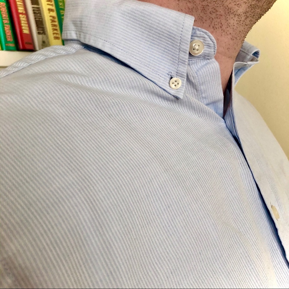 Chaps Blue Stripe Men's Button Up Dress Shirt - Picture 5 of 7